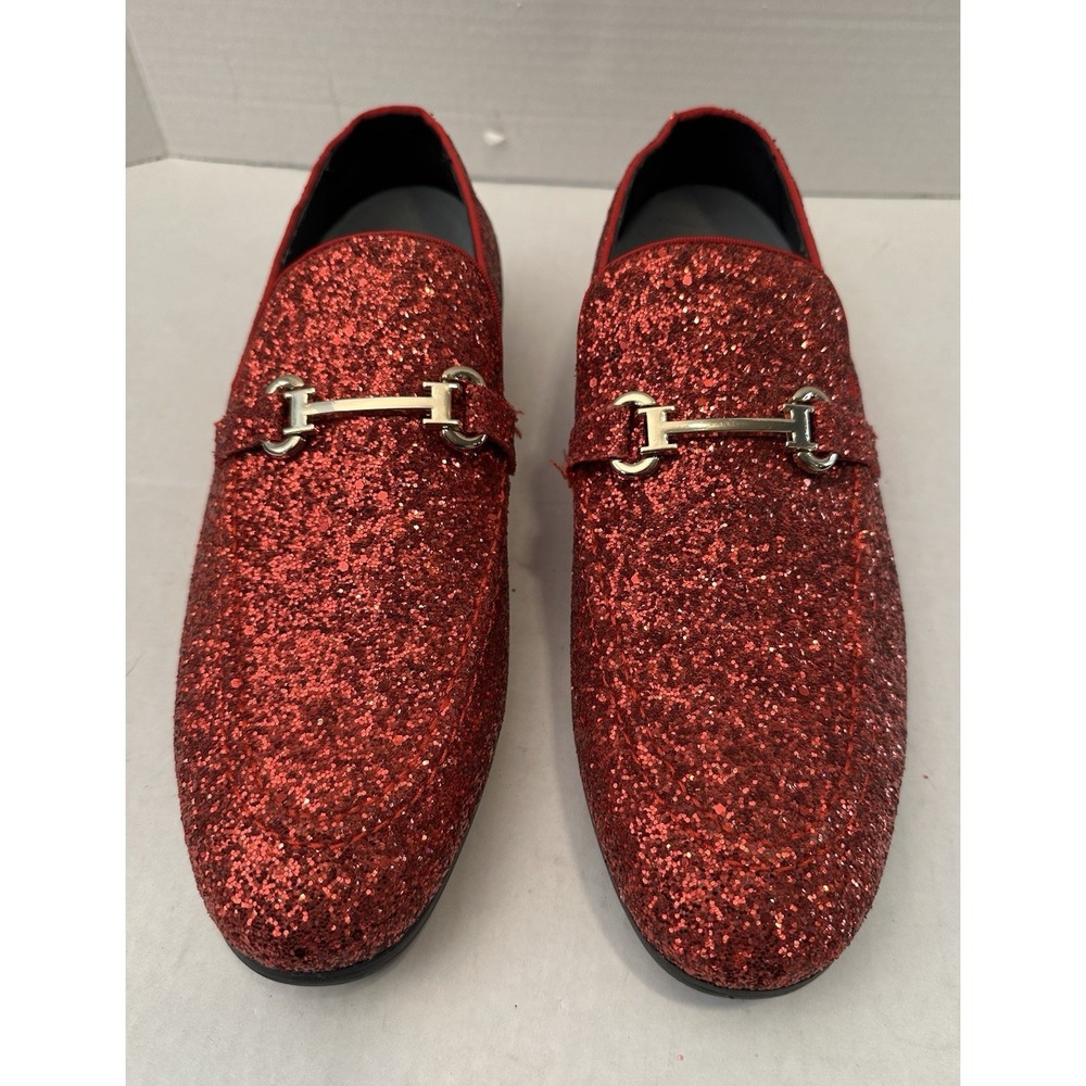Bravo! Prom 2 Red Glitter Slip On Loafers Gold Buckle Dr Scholl's Men's 8